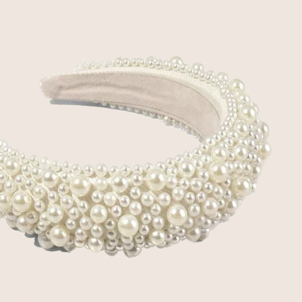 White Pearls Tiara Headband